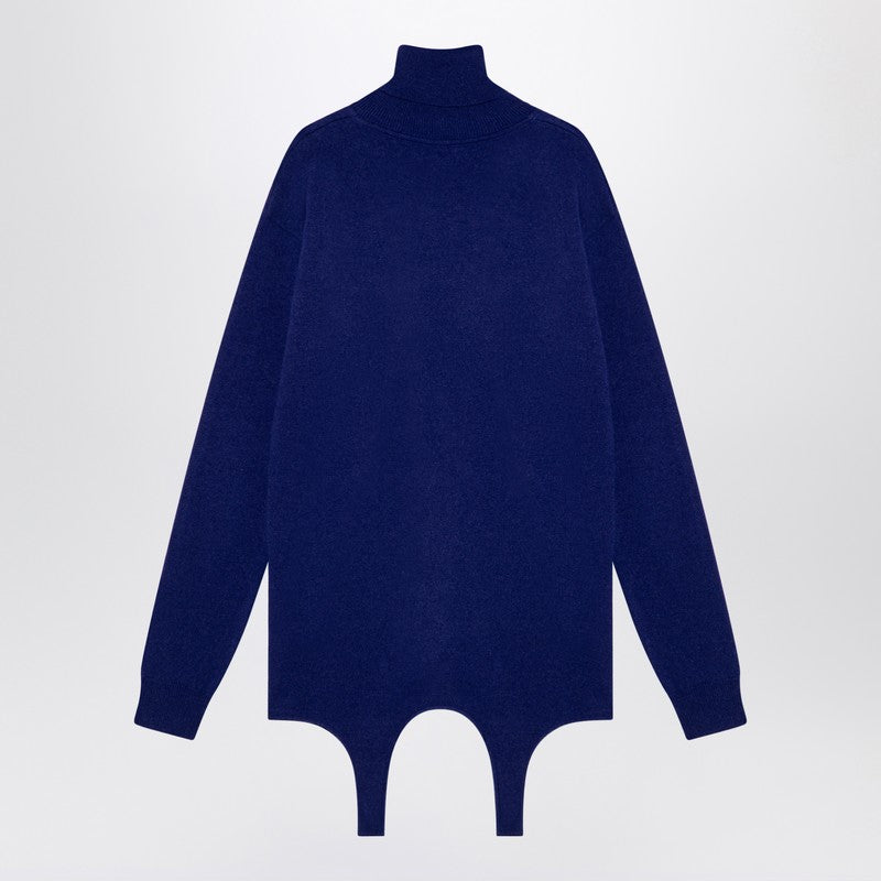 Saint Laurent Electric Blue Cashmere Turtleneck Sweater with Garter by Saint Laurent Blue