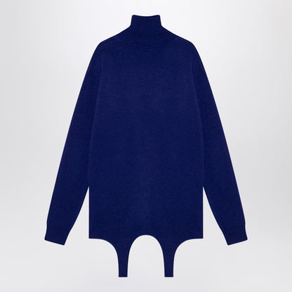 Saint Laurent Electric Blue Cashmere Turtleneck Sweater with Garter by Saint Laurent Blue