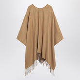 Burberry Beige Wool Cape with Iconic Check Lining and Fringed Edges Beige