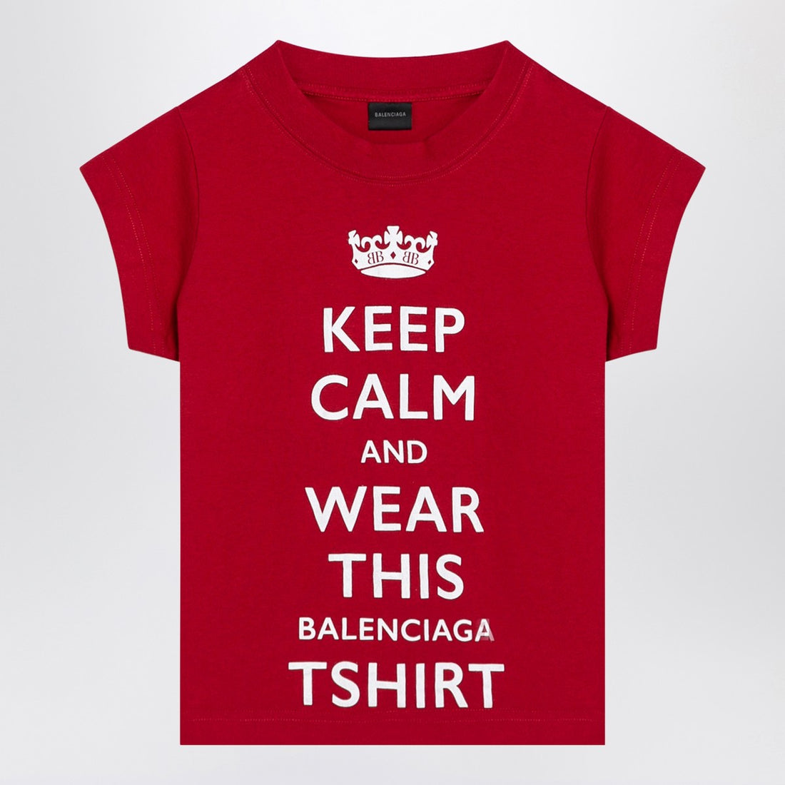 Balenciaga Red Cropped Cotton T-Shirt with Contrasting Keep Calm Logo Red