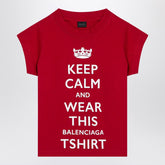 Balenciaga Red Cropped Cotton T-Shirt with Contrasting Keep Calm Logo Red