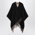 Burberry Black Wool Cape with Iconic Check and Fringed Edges Black
