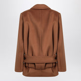 Saint Laurent Camel Wool Short Coat with Classic Lapels