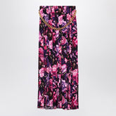 Balenciaga Long Pleated Floral Satin Skirt with Chain Detail Purple