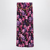 Balenciaga Long Pleated Floral Satin Skirt with Chain Detail Purple
