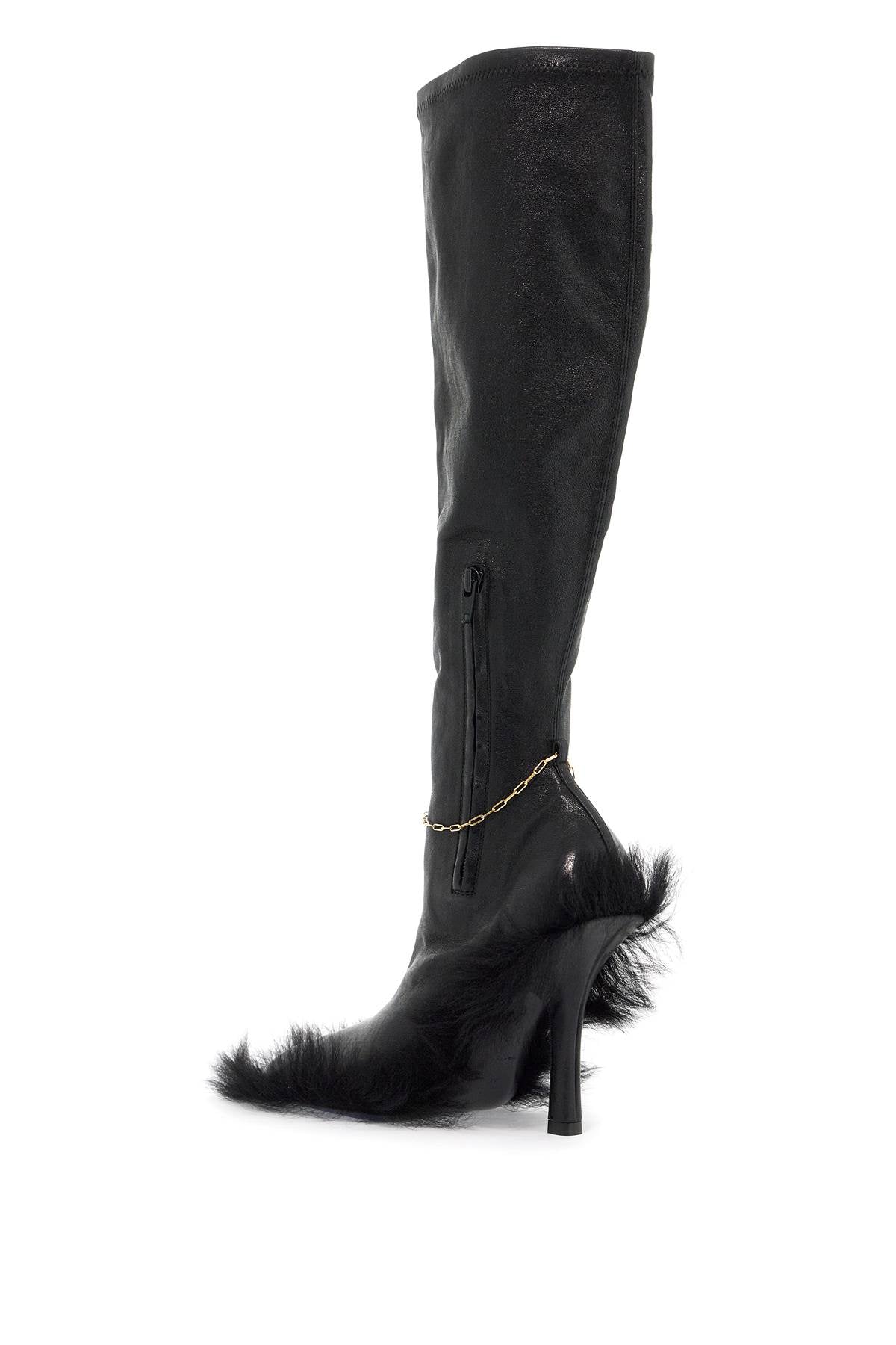 Slinky leather high legging boots