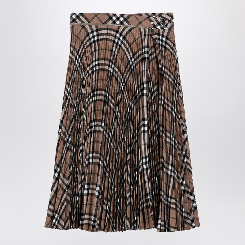 Burberry Check Wool Blend Pleated Skirt Beige