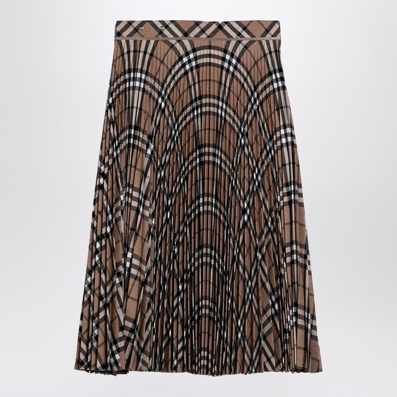 Burberry Check Wool Blend Pleated Skirt Beige