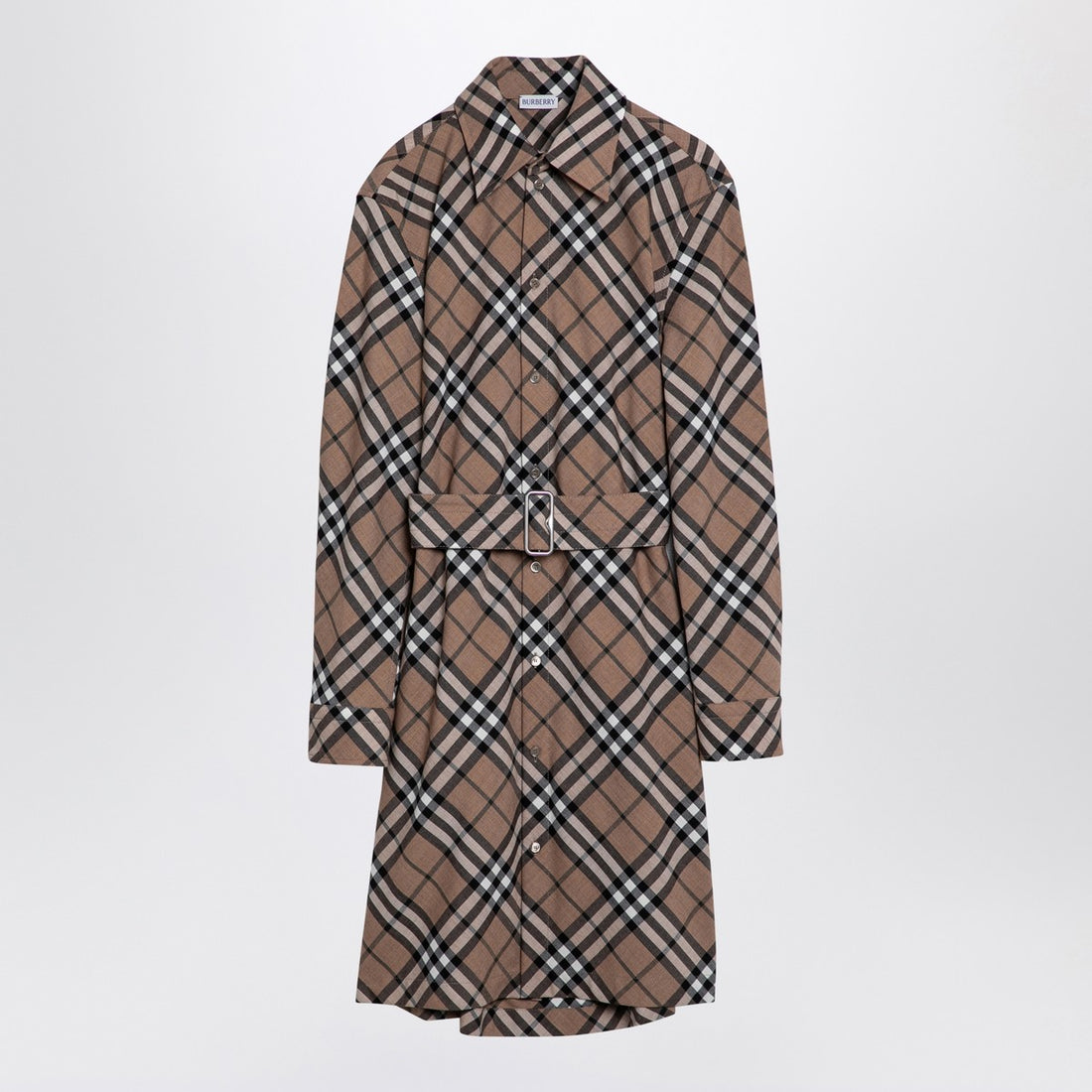 Burberry Check Wool-Blend Midi Shirt Dress Beige