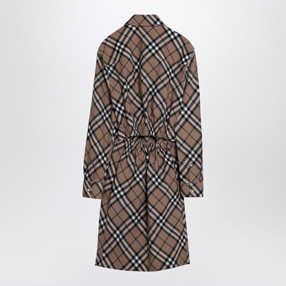 Burberry Check Wool-Blend Midi Shirt Dress Beige