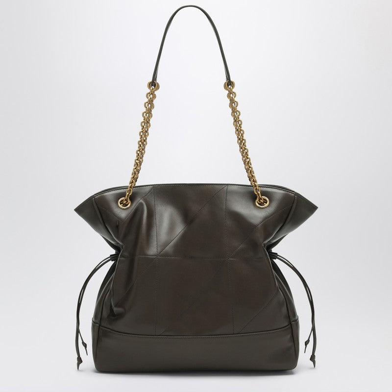 Saint Laurent Brown Leather Jamie Shopping Bag with Gold Cassandre Chain Green
