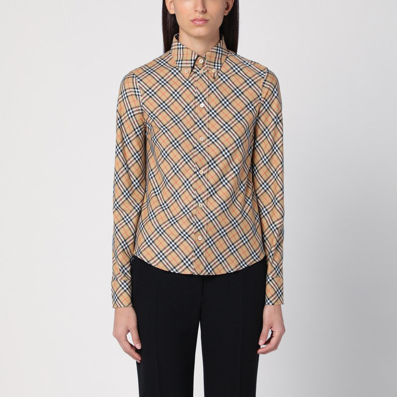 Burberry Beige Check Cotton Button-Down Shirt Beige