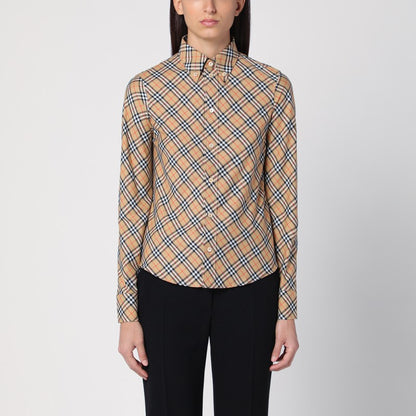 Burberry Beige Check Cotton Button-Down Shirt Beige