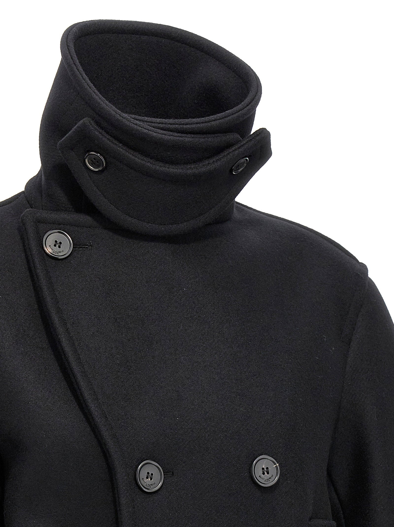 Saint Laurent Oversized Caban Coat Black