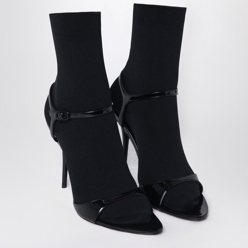 Balenciaga Avenue Sock Black Patent Leather and Mesh Sandals Black