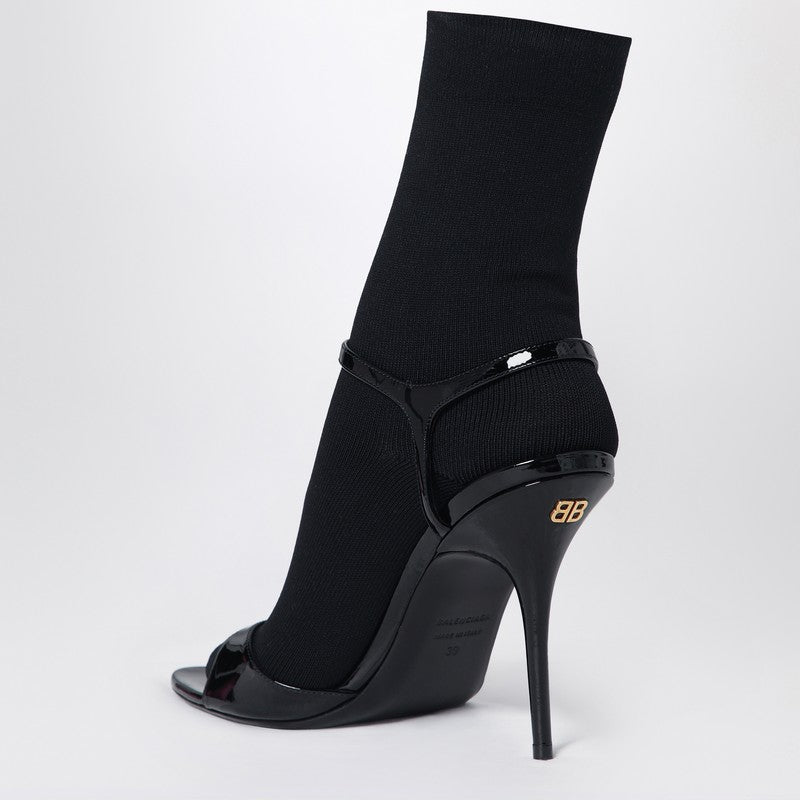 Balenciaga Avenue Sock Black Patent Leather and Mesh Sandals Black