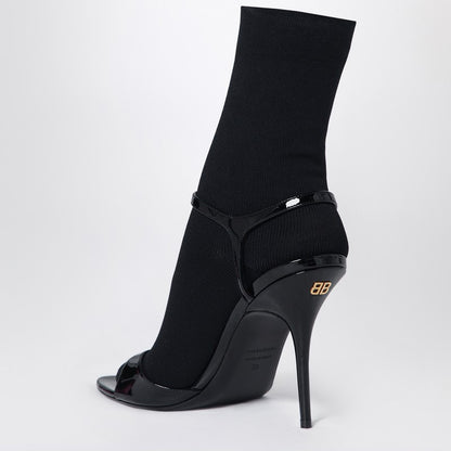 Balenciaga Avenue Sock Black Patent Leather and Mesh Sandals Black