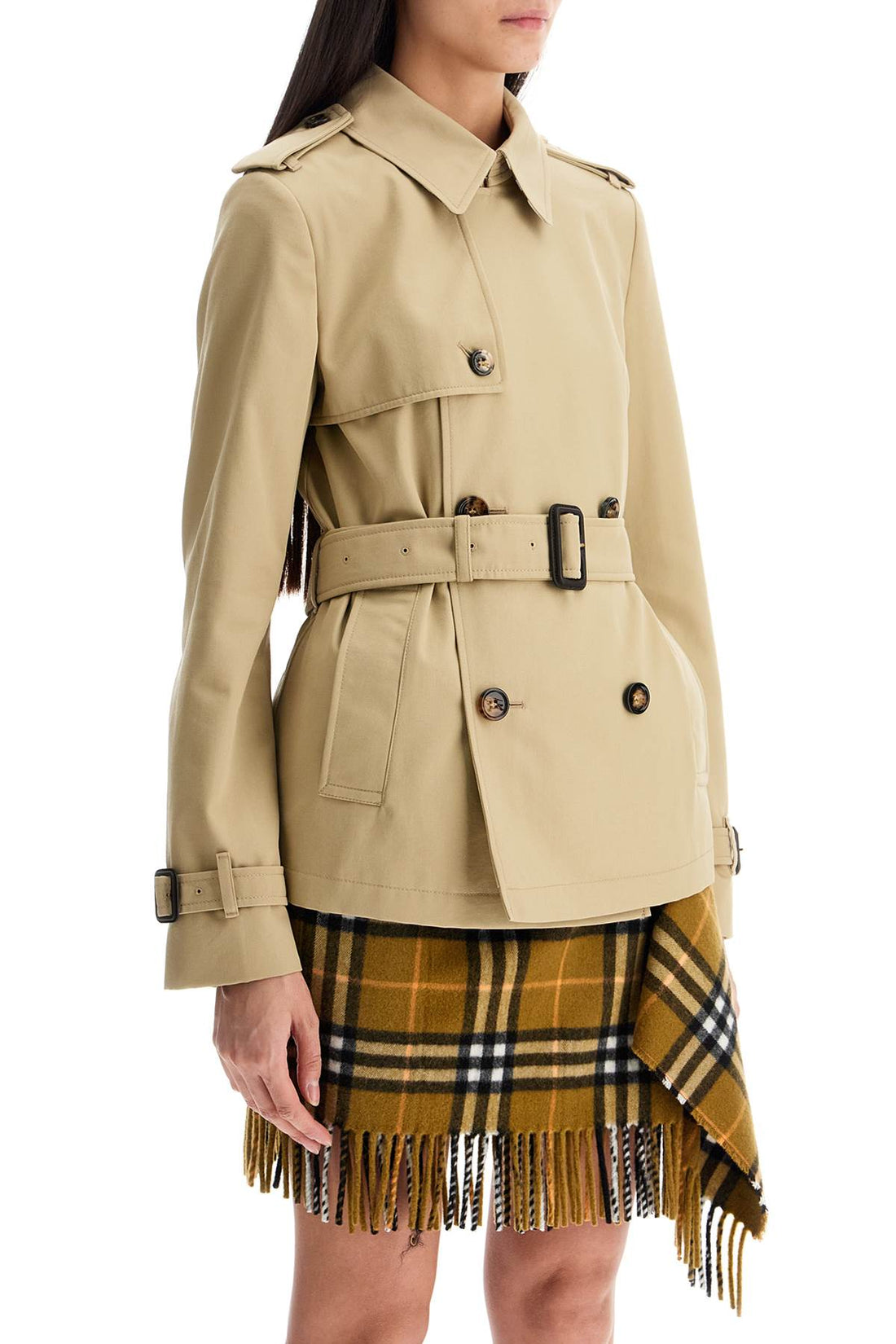 Short trench coat with belt