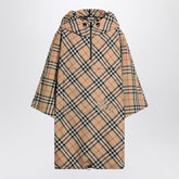 Burberry Beige Hooded Check Poncho with Drawstring and Equestrian Knight Logo Beige