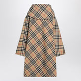 Burberry Beige Hooded Check Poncho with Drawstring and Equestrian Knight Logo Beige