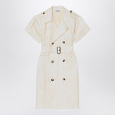 Burberry Ivory Viscose Trench Dress with Short Sleeves Beige