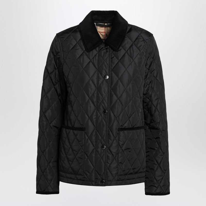 Burberry Black Quilted Nylon Jacket with Velvet Collar Black