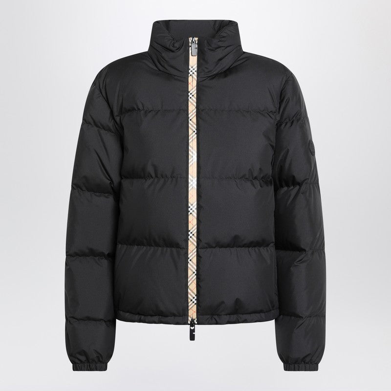 Burberry Black Down Puffer Jacket with Check-Pattern Trim Black
