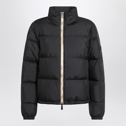 Burberry Black Down Puffer Jacket with Check-Pattern Trim Black