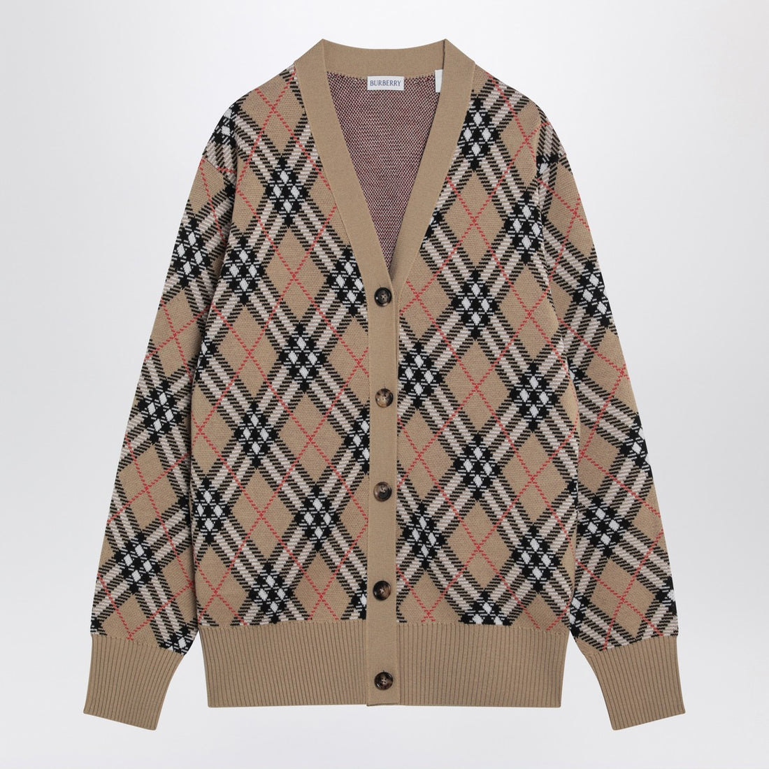 Burberry Wool and Mohair Check Cardigan Beige