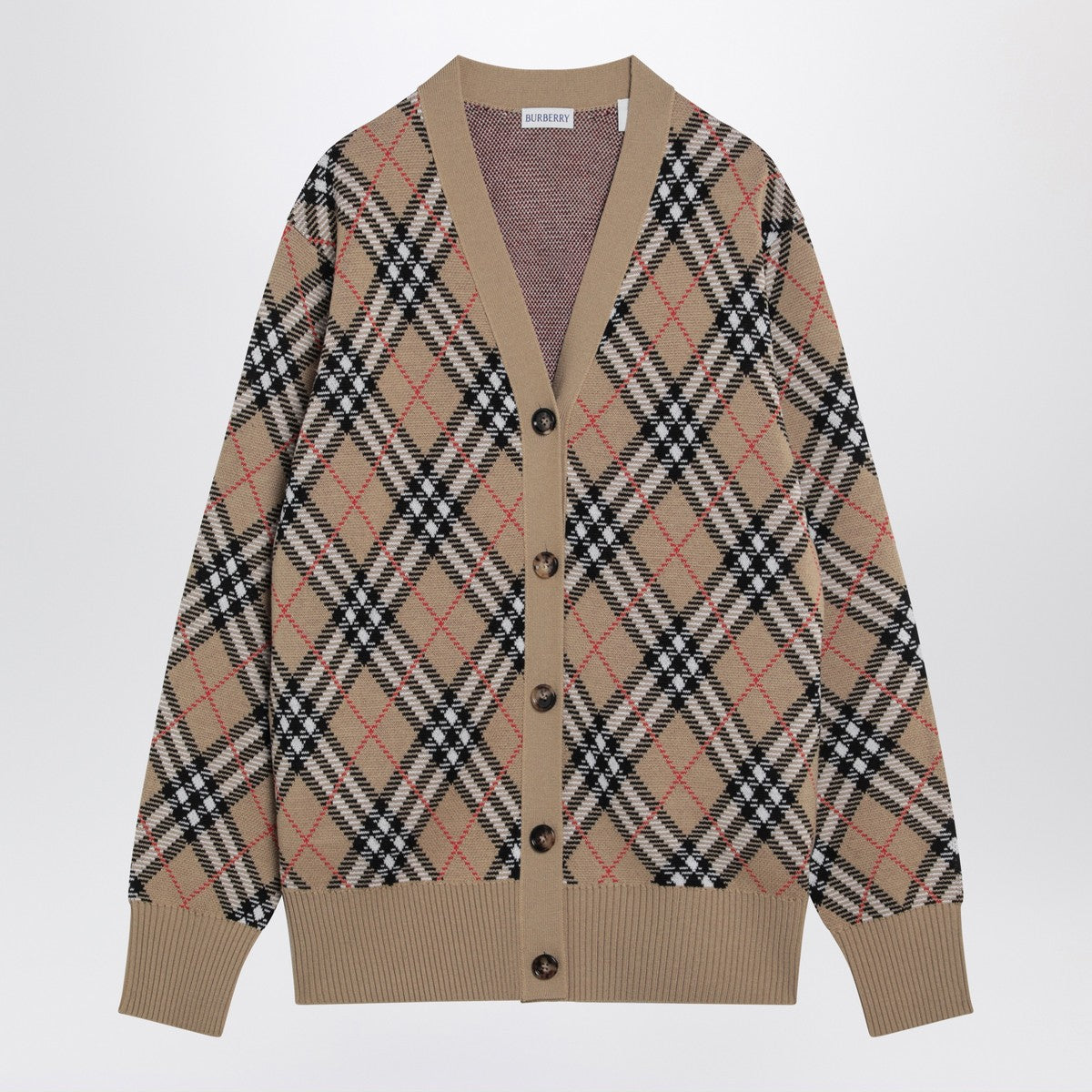 Burberry Wool and Mohair Check Cardigan Beige