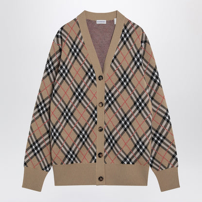 Burberry Wool and Mohair Check Cardigan Beige