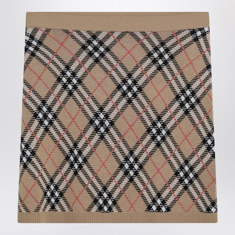 Burberry Wool and Mohair Blend Check Mini Skirt Beige