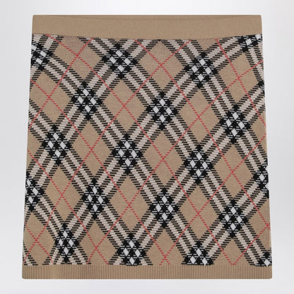 Burberry Wool and Mohair Blend Check Mini Skirt Beige