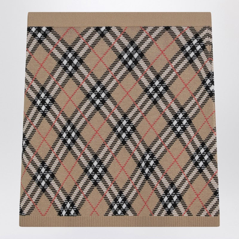 Burberry Wool and Mohair Blend Check Mini Skirt Beige