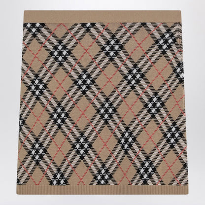 Burberry Wool and Mohair Blend Check Mini Skirt Beige