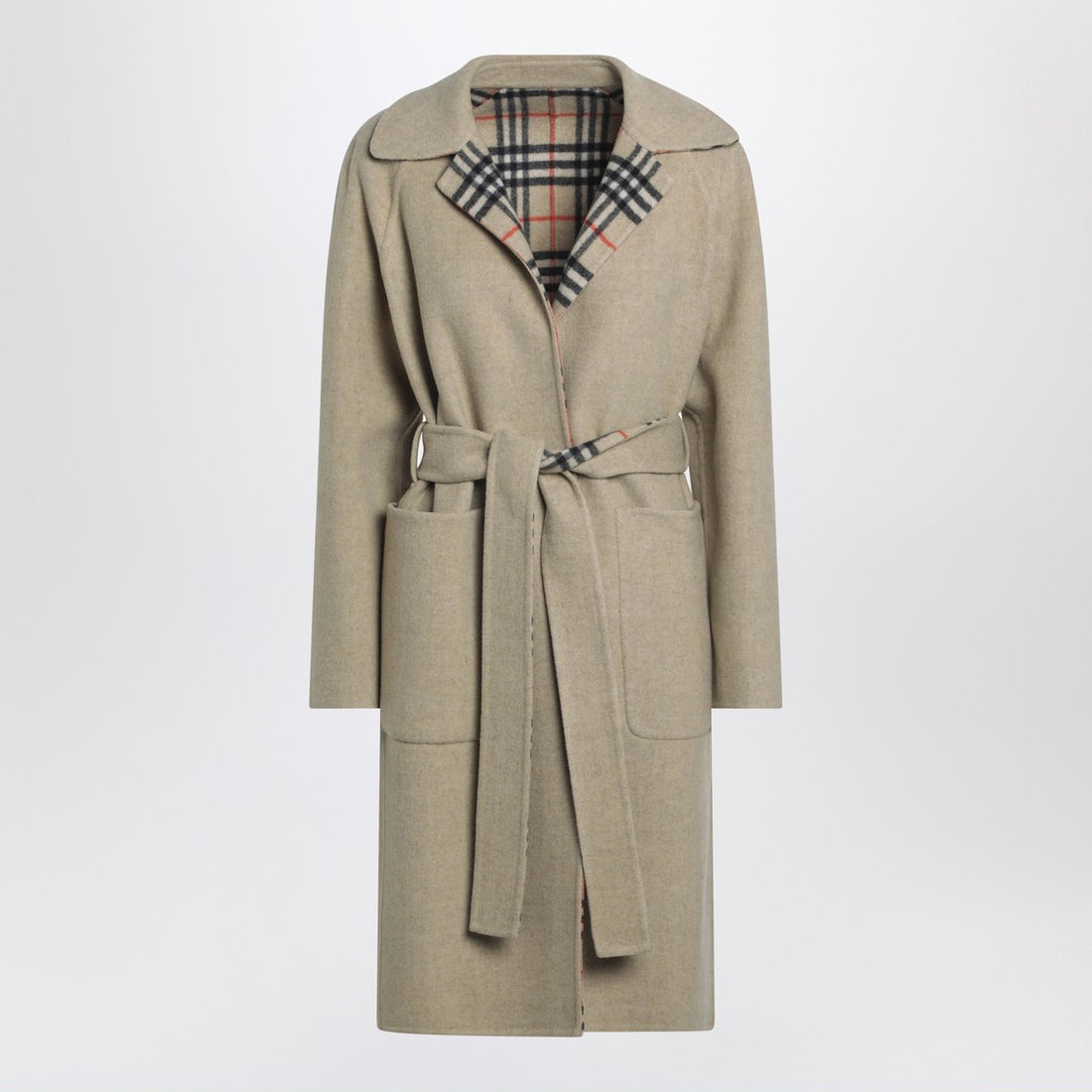 Burberry Reversible Wool Check Coat Beige