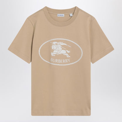 Burberry Light Beige Slim-Fit Cotton T-Shirt with Equestrian Knight Embroidery Brown
