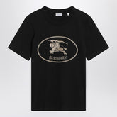 Burberry Black Cotton T-shirt with Equestrian Knight Embroidery Black