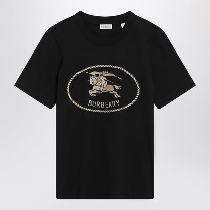 Burberry Black Cotton T-shirt with Equestrian Knight Embroidery Black