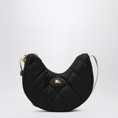 Burberry Quilted Black Nylon Shoulder Bag with Check Strap Black