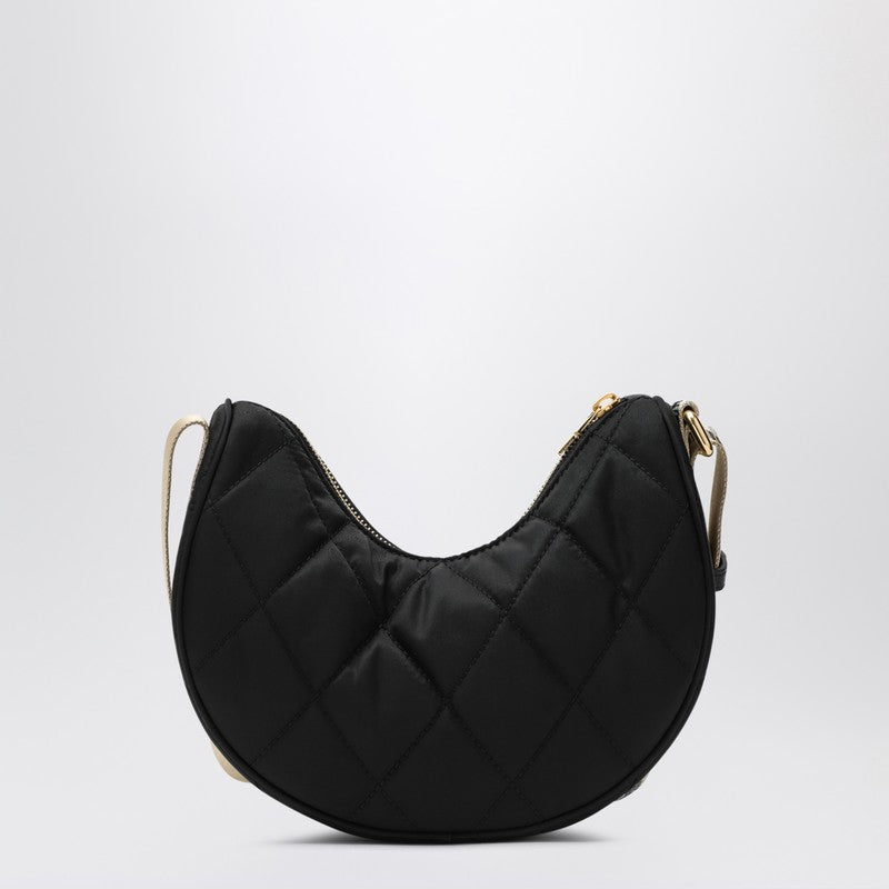 Burberry Quilted Black Nylon Shoulder Bag with Check Strap Black
