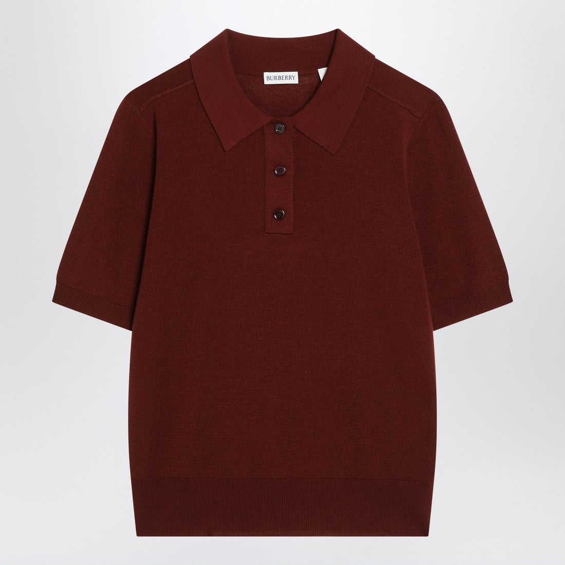 Burberry Wool Polo Shirt with Check-Trim Button Placket Burgundy