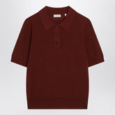 Burberry Wool Polo Shirt with Check-Trim Button Placket Burgundy