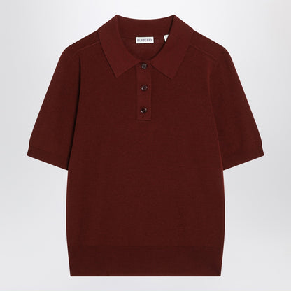 Burberry Wool Polo Shirt with Check-Trim Button Placket Burgundy