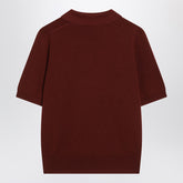 Burberry Wool Polo Shirt with Check-Trim Button Placket Burgundy