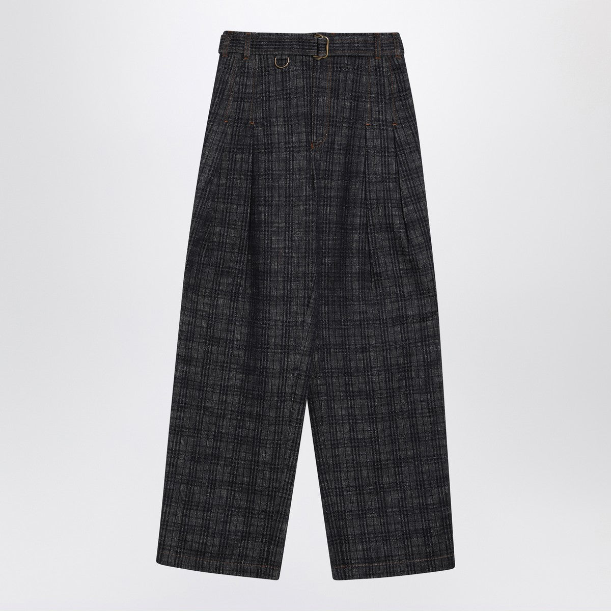 Burberry Indigo Wide-Leg Check Jacquard Denim Jeans Blue