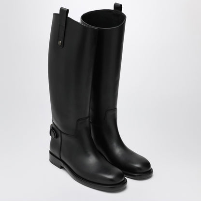 Burberry Black Knee-High Calfskin Cavalier Boots Black