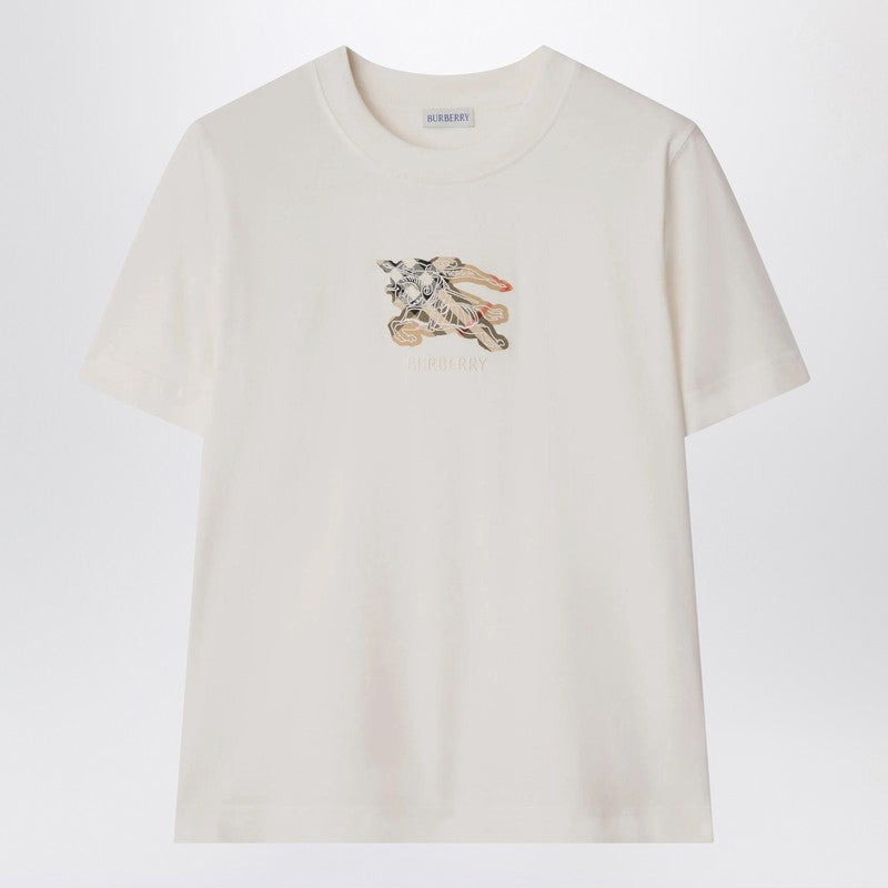 Burberry White Cotton Jersey T-shirt With Equestrian Knight Embroidery White