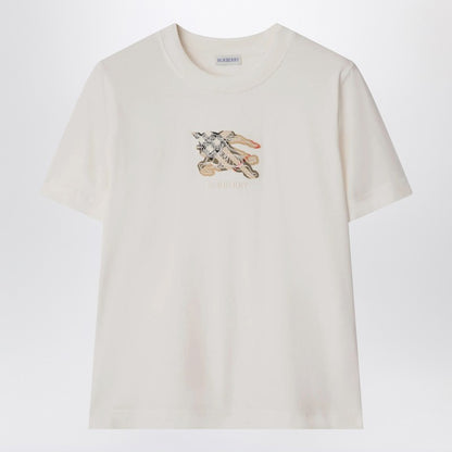 Burberry White Cotton Jersey T-shirt With Equestrian Knight Embroidery White