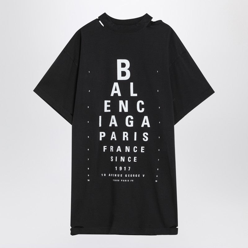 Balenciaga Optical Black Oversized Distressed Cotton T-Shirt Black